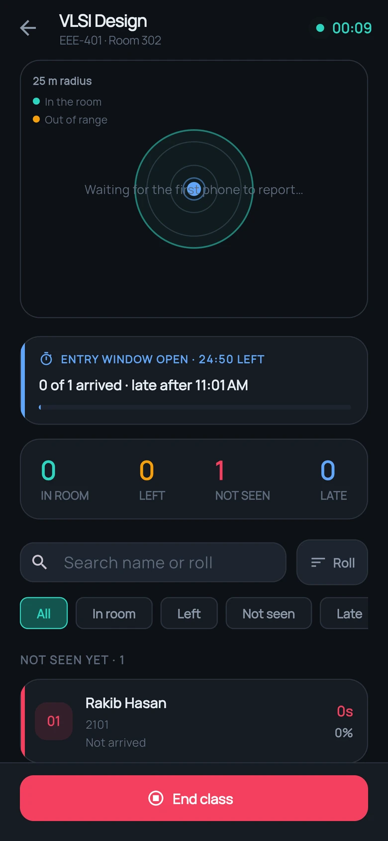 Live class with the room radar