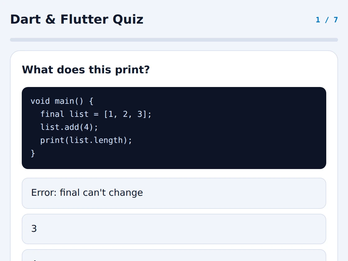 Dart and Flutter Quiz
